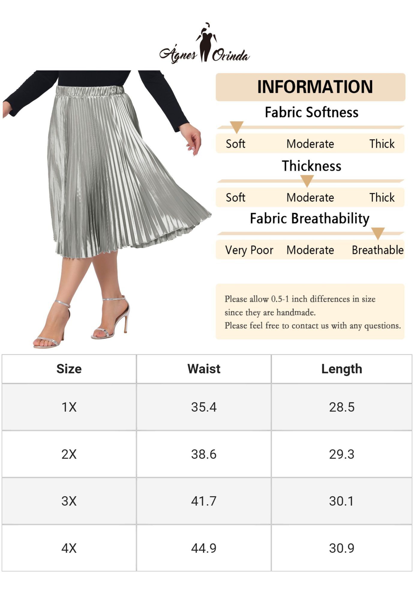 Elastic High Waist Metallic Shiny Accordion Pleated Midi Skirt, Silver / Silver, alternate image number 4