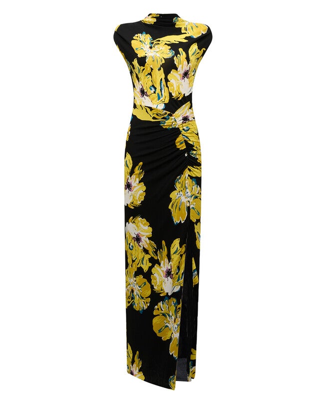 DVF APOLLO MAXI DRESS, Huge Painted Blossom Couch / Black, hi-res image number null