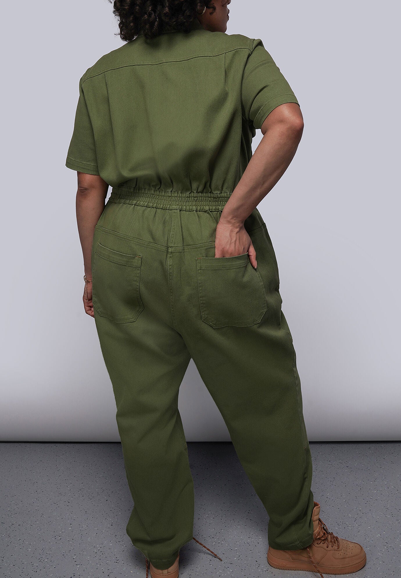 The Essential Denim High Waisted Coverall, MOSS GREEN / Forest Green, alternate image number 2