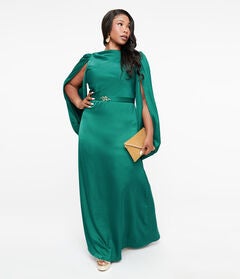 1920s Emerald Satin & Snake Pin Evening Gown