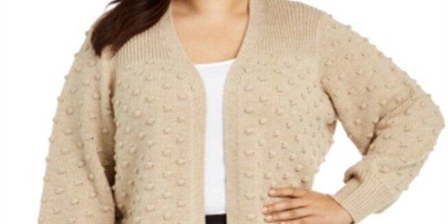 Calvin Klein Women's Plus Popcorn Cardigan Sweater Brown Size 0X, Brown / Brown, alternate image number null