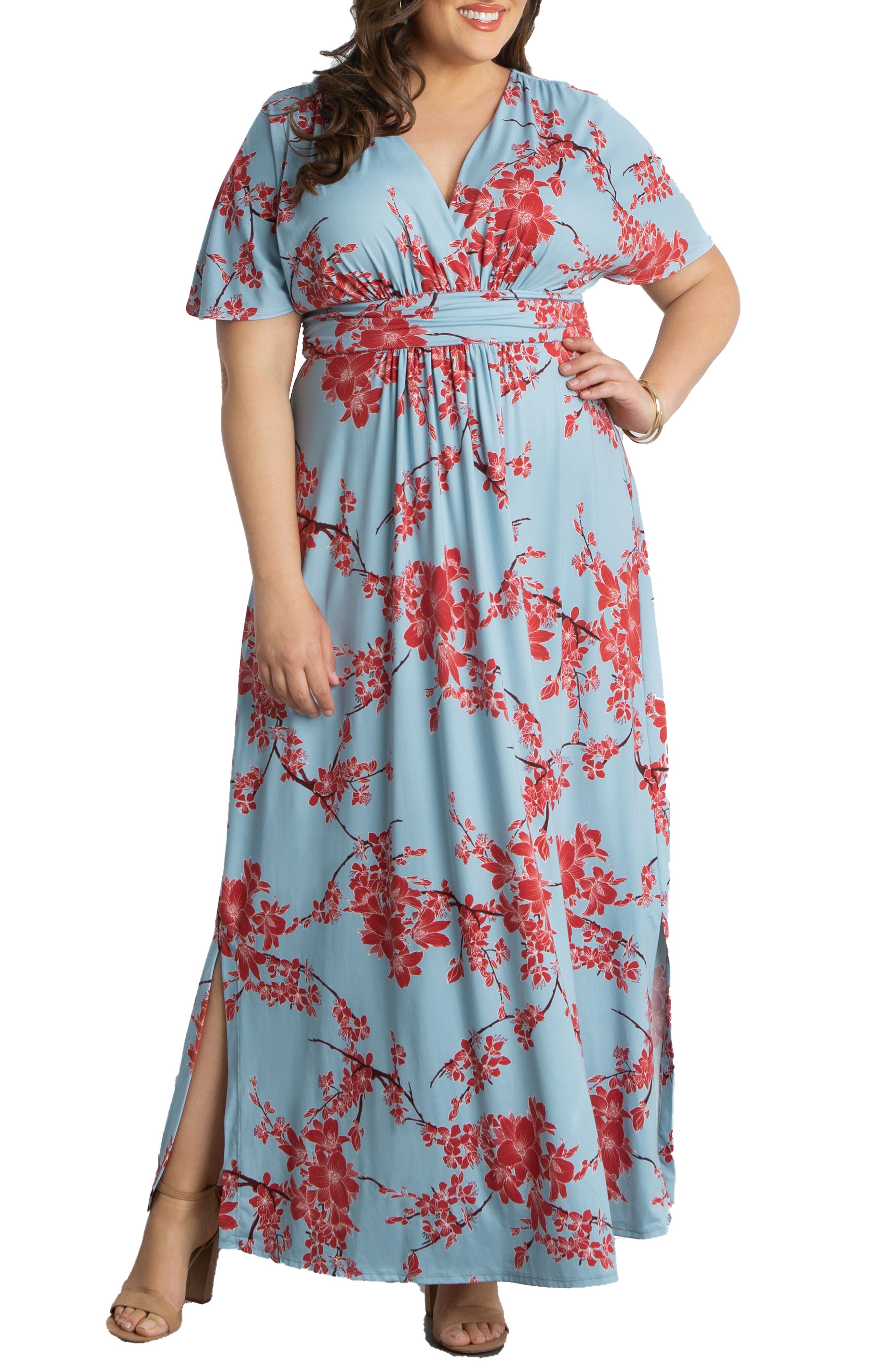 Vienna Maxi Dress, CHERRY BLOSSOM PRINT / Azure Blue, hi-res image number 0