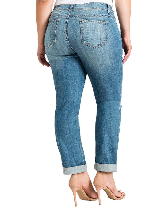 Medium Indigo Wash Low Rise Skinny Destroyed Boyfriend Jeans, 2816BADLOVE / Navy, alternate image number 2