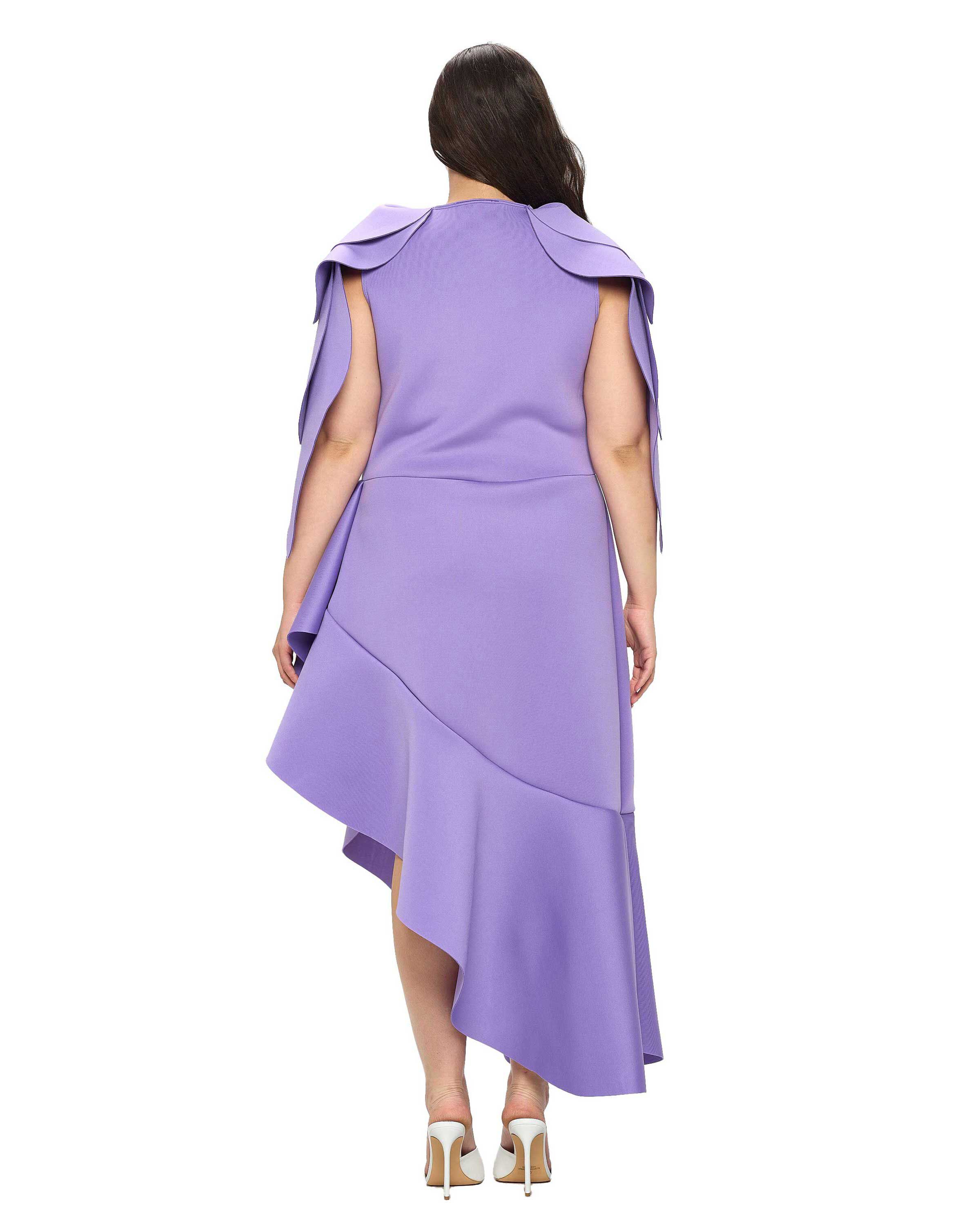 KASKADE RUFFLED NEOPRENE DRESS, Lavender / Purple, alternate image number 2