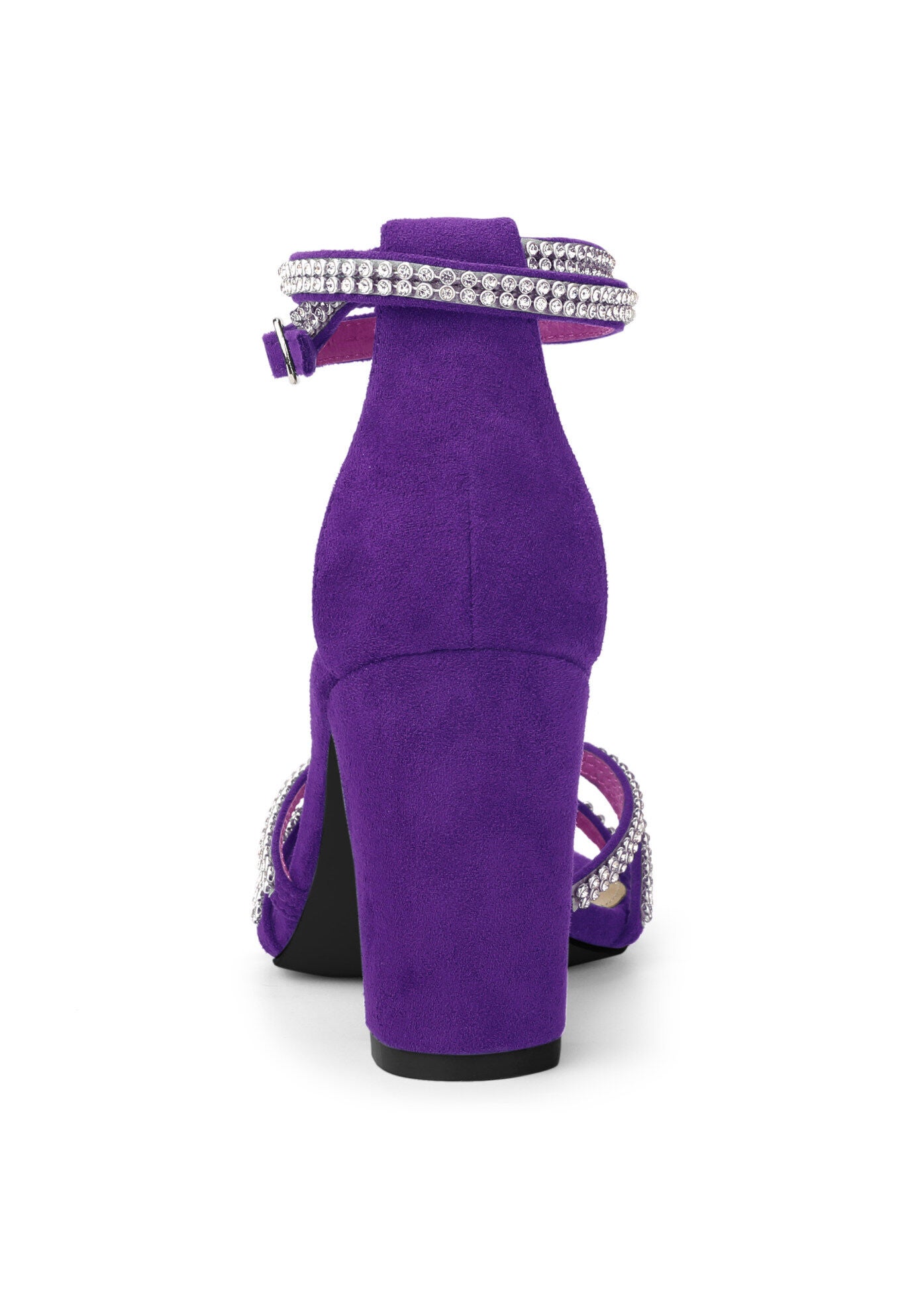 Rhinestones Strappy Chunky Heel Sandals, Purple / Purple, alternate image number 2