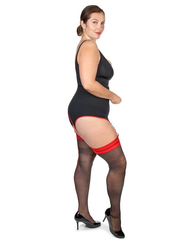 Women's Between The Lines 20 Denier Sheer Backseam Stocking, BlackRed / Red, hi-res image number 0