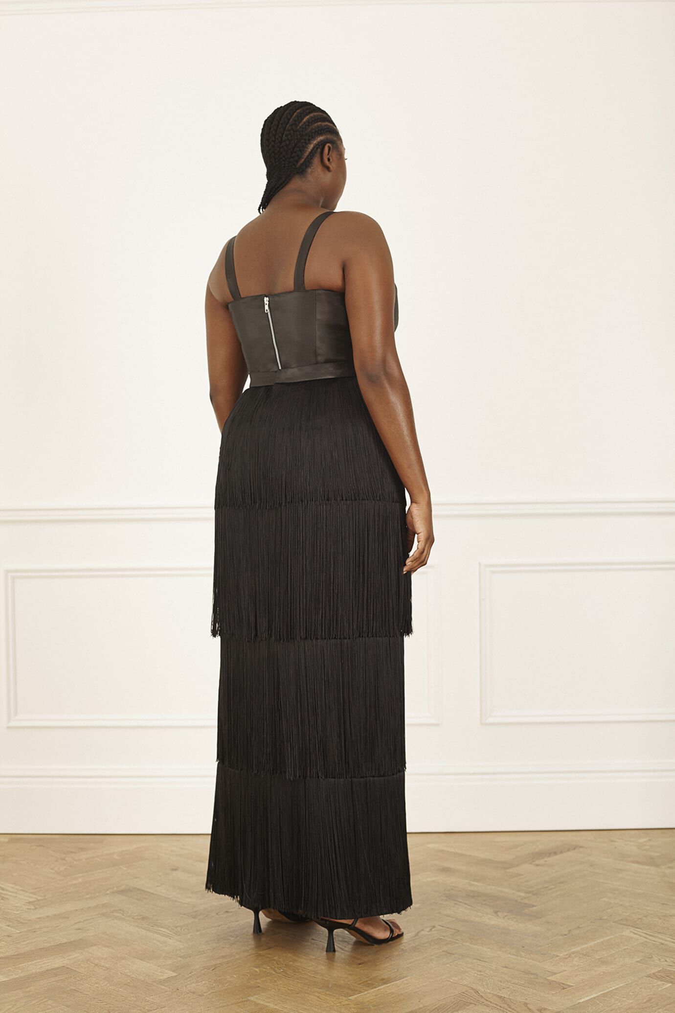 Black Long Fringe Skirt, Black / Black, alternate image number 2