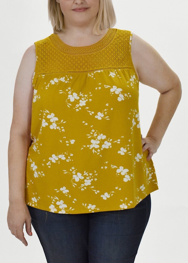 Romina Lace Yoke Tank Top, O126 YELLOW OCHRE / Yellow, alternate image number null