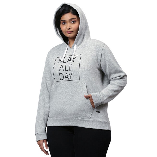Grey "Slay All Day" Sweatshirt with Hoodie, , alternate image number null