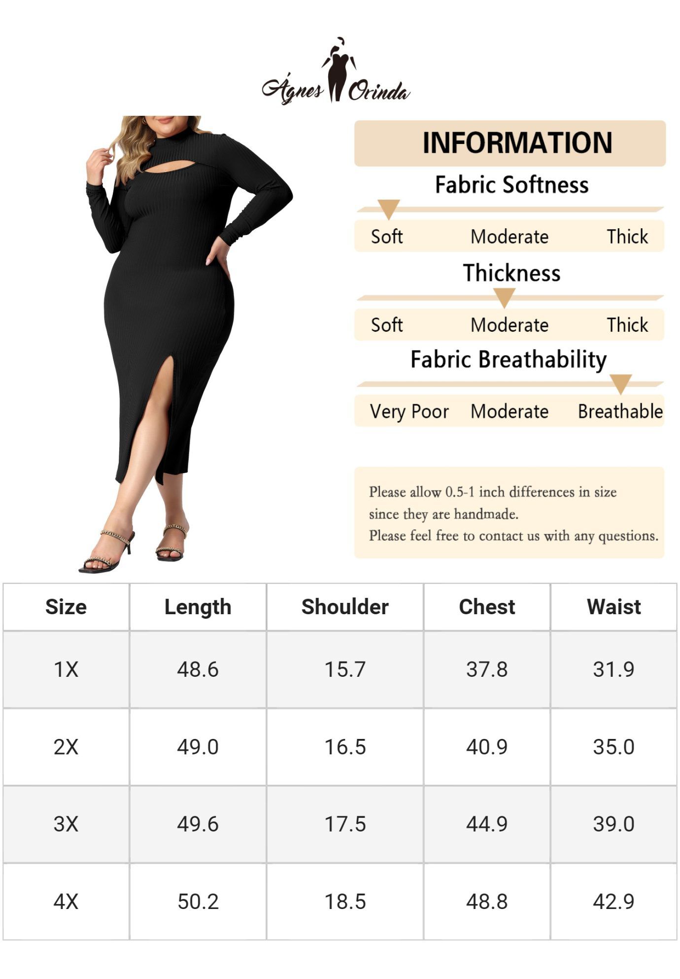 Round Neck Cut Out Front Knee Bodycon Dress, Black / Black, alternate image number 4