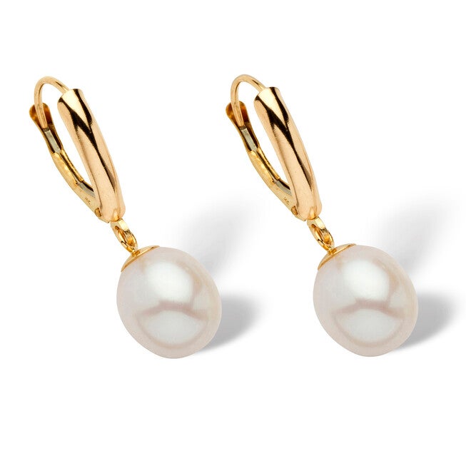 Cultured Freshwater Pearl Teardrop Earrings in 14k Yellow Gold, White / White, alternate image number 1