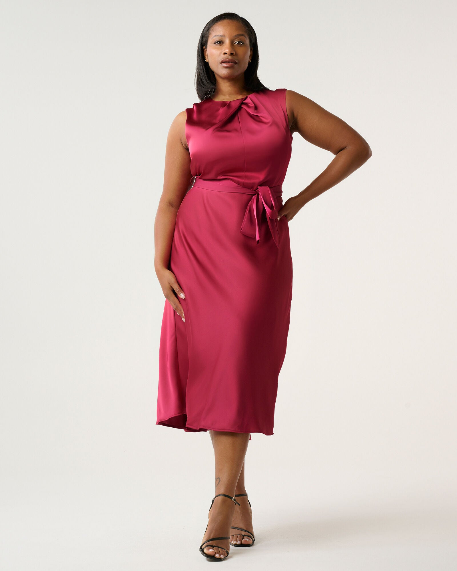Emmi Satin Midi Dress, Magenta / Pink, hi-res image number 0