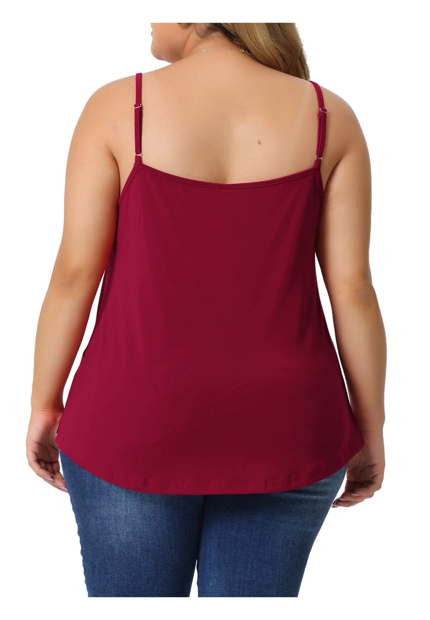 V-NECK LACE FRONT SPAGHETTI STRAP SLEEVELESS CAMI TANK TOP, Burgundy / Red, alternate image number 3