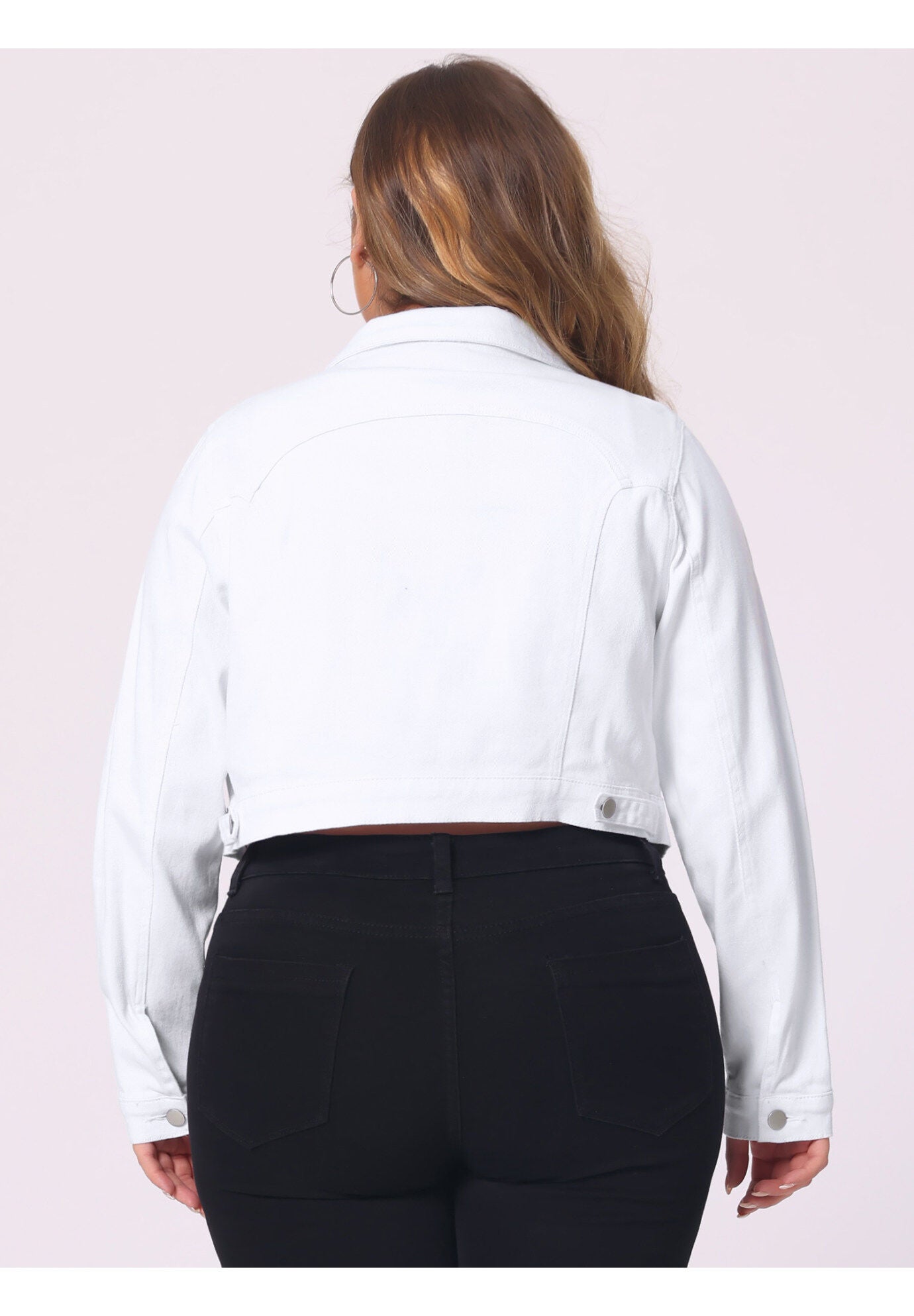 BUTTON CLOSED CROPPED DENIM JACKET, White / White, alternate image number 3