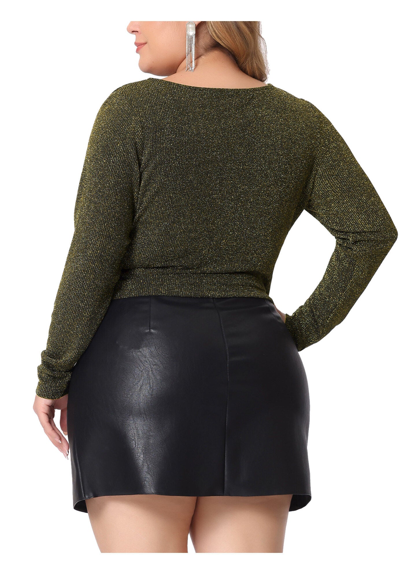 Metallic V Neck Long Sleeve T-Shirt Glitter Top, Gold / Gold, alternate image number 3