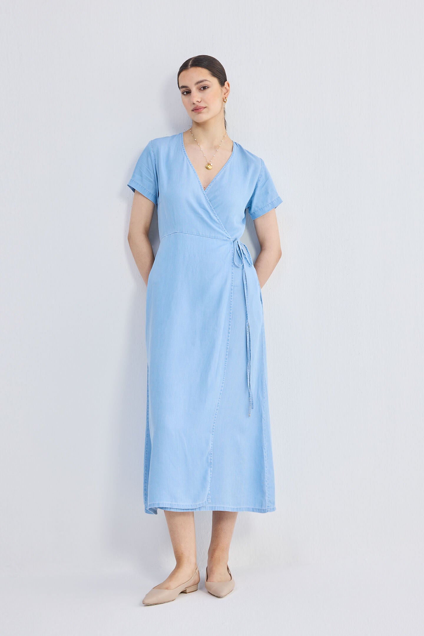 Maxi Wrap Dress in Light Blue, Ocean Blue / Light Blue, hi-res image number 0
