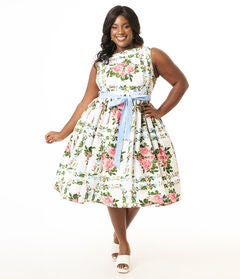 Unique Vintage Plus Size Spring Stripe Sleeveless Cotton Swing Dress