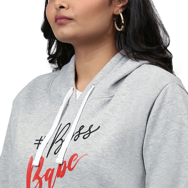 Grey "Boss Babe" Text Printed Sweatshirt, , alternate image number 9
