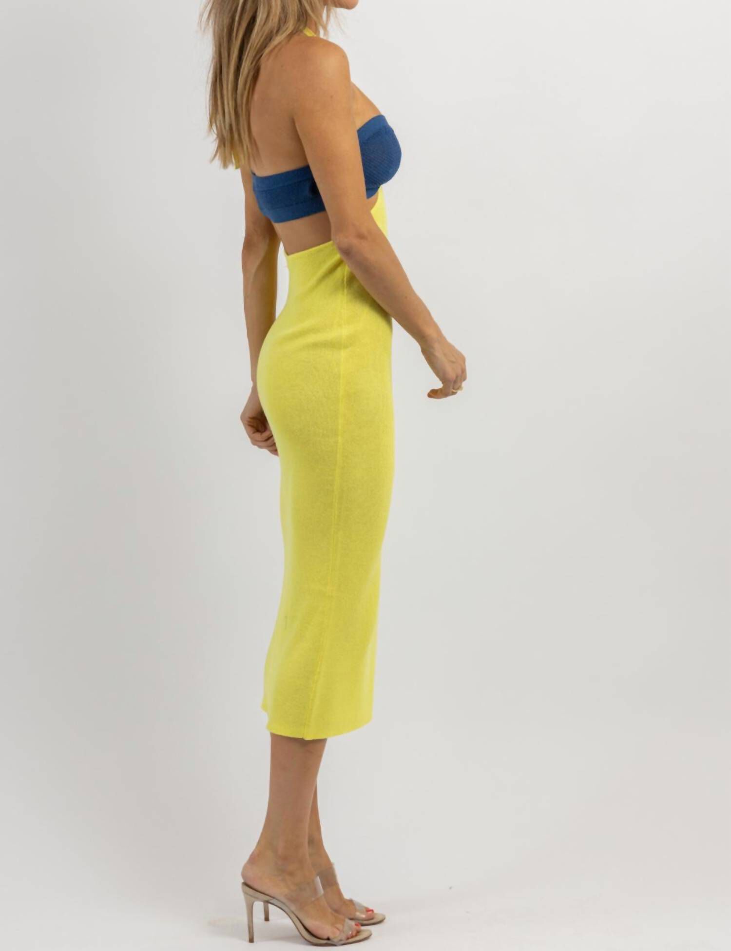HALTER NECK MIDI DRESS IN LIMONCELLO, , alternate image number 9