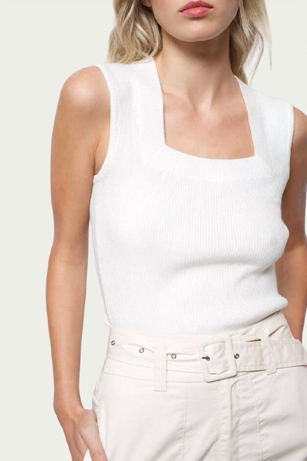 AMARA RIBBED-KNIT SLEEVELESS TOP IN WHITE, , alternate image number null