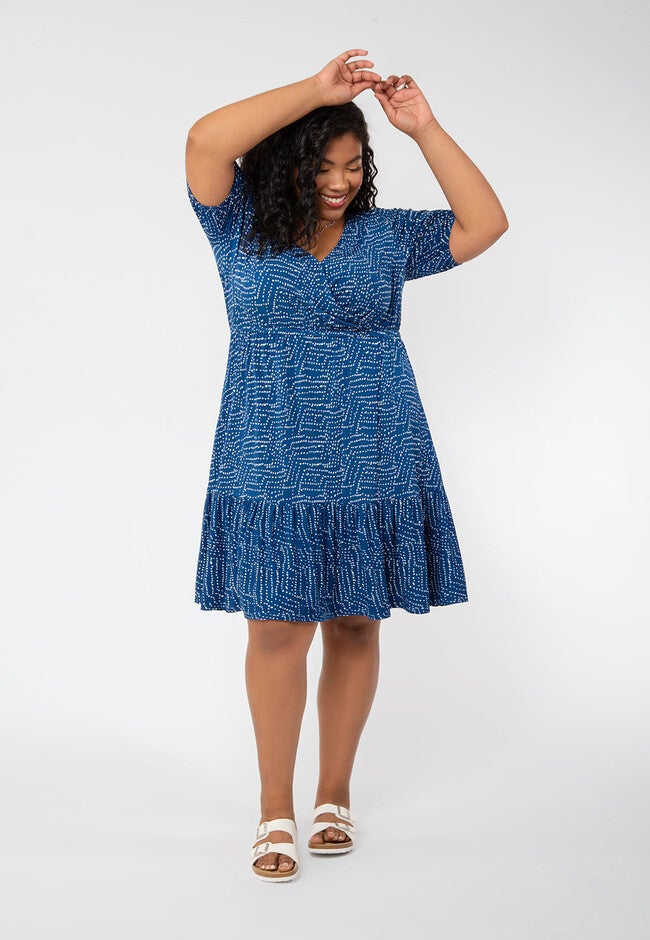 Chelsea Blue Dot Ruffle Tiered Puff Sleeve Dress, , alternate image number null
