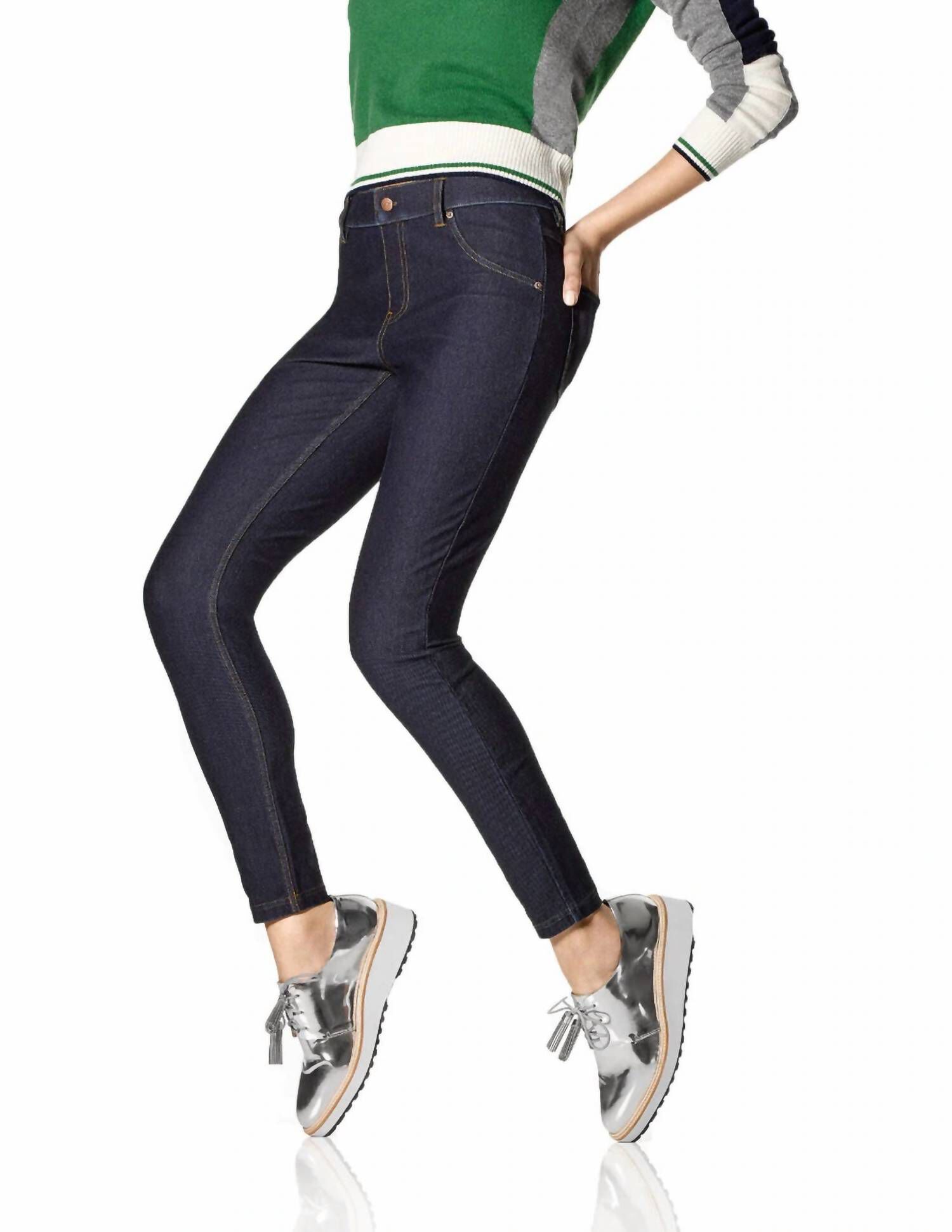 Essential Denim Leggings in Deep Indigo Wash, , alternate image number 4