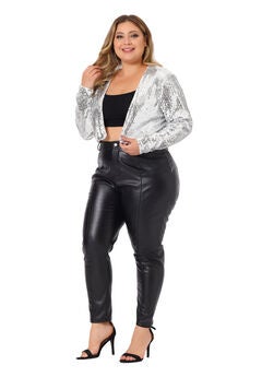 OPEN FRONT LONG SLEEVE METALLIC SEQUIN CROP JACKET