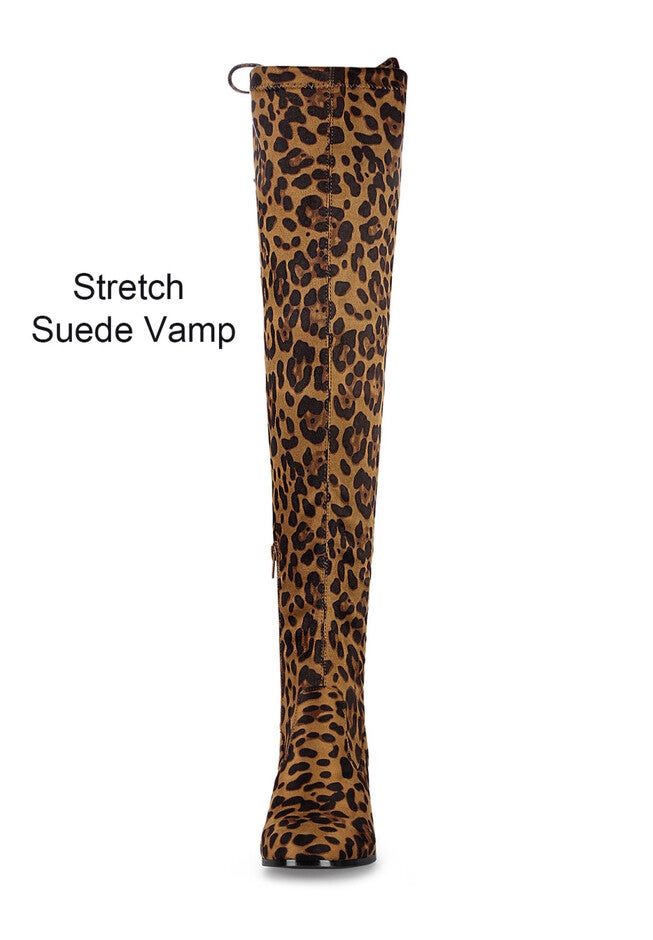 Round Toe Chunky Heel Over the Knee High Boots, Leopard / Brown, alternate image number 1