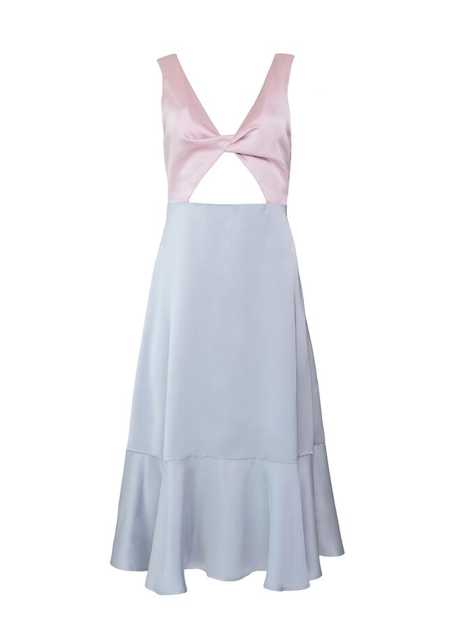 Two Tone Twist Midi Dress, Blue / Light Blue, alternate image number 1