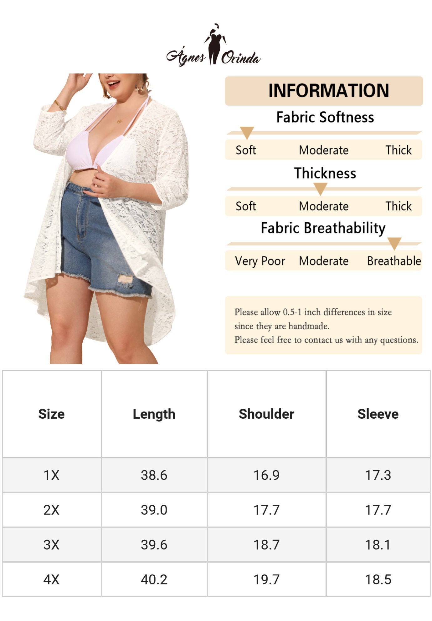 LIGHTWEIGHT 3/4 SLEEVE OPEN FRONT CROCHET LACE COVER UP, White / White, alternate image number 1