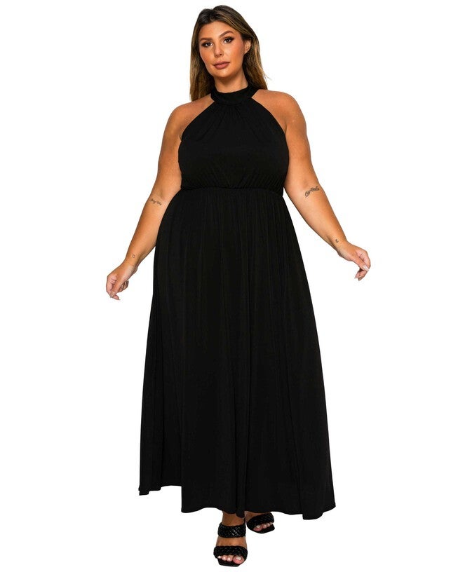 Cassia Halter Neck Dress, Black / Black, hi-res image number 0