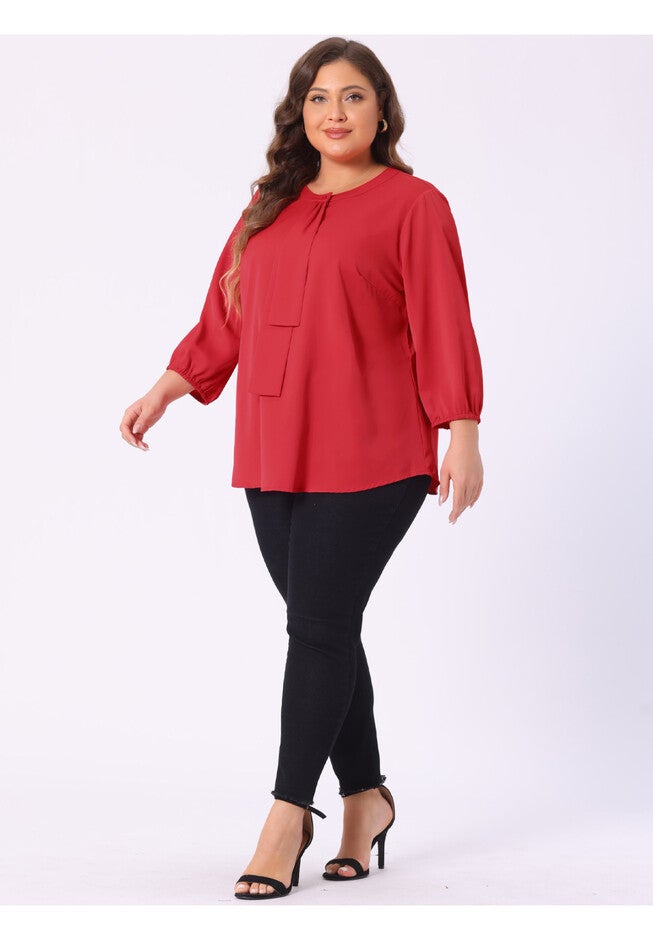 Work Round Neck Ruffle Chiffon Blouse Top, Red / Red, hi-res image number 0