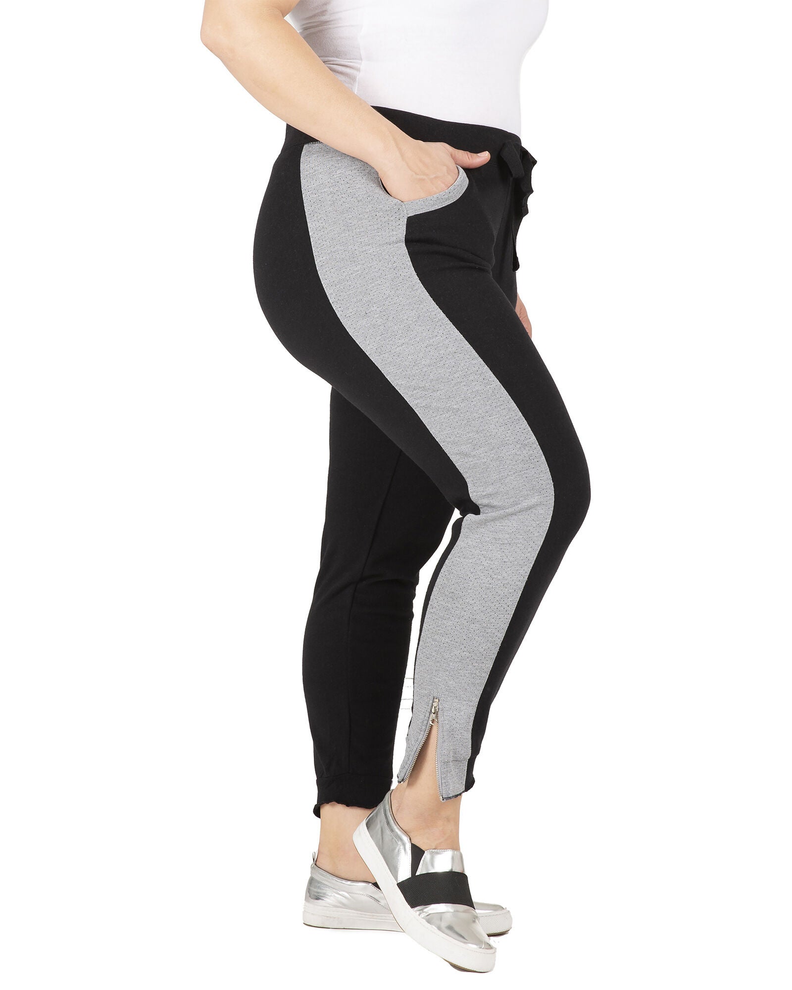 Sami French Terry Mesh Side Ankle Zip Pull On Jogger Pants, BLACKGREY / Black, alternate image number 1