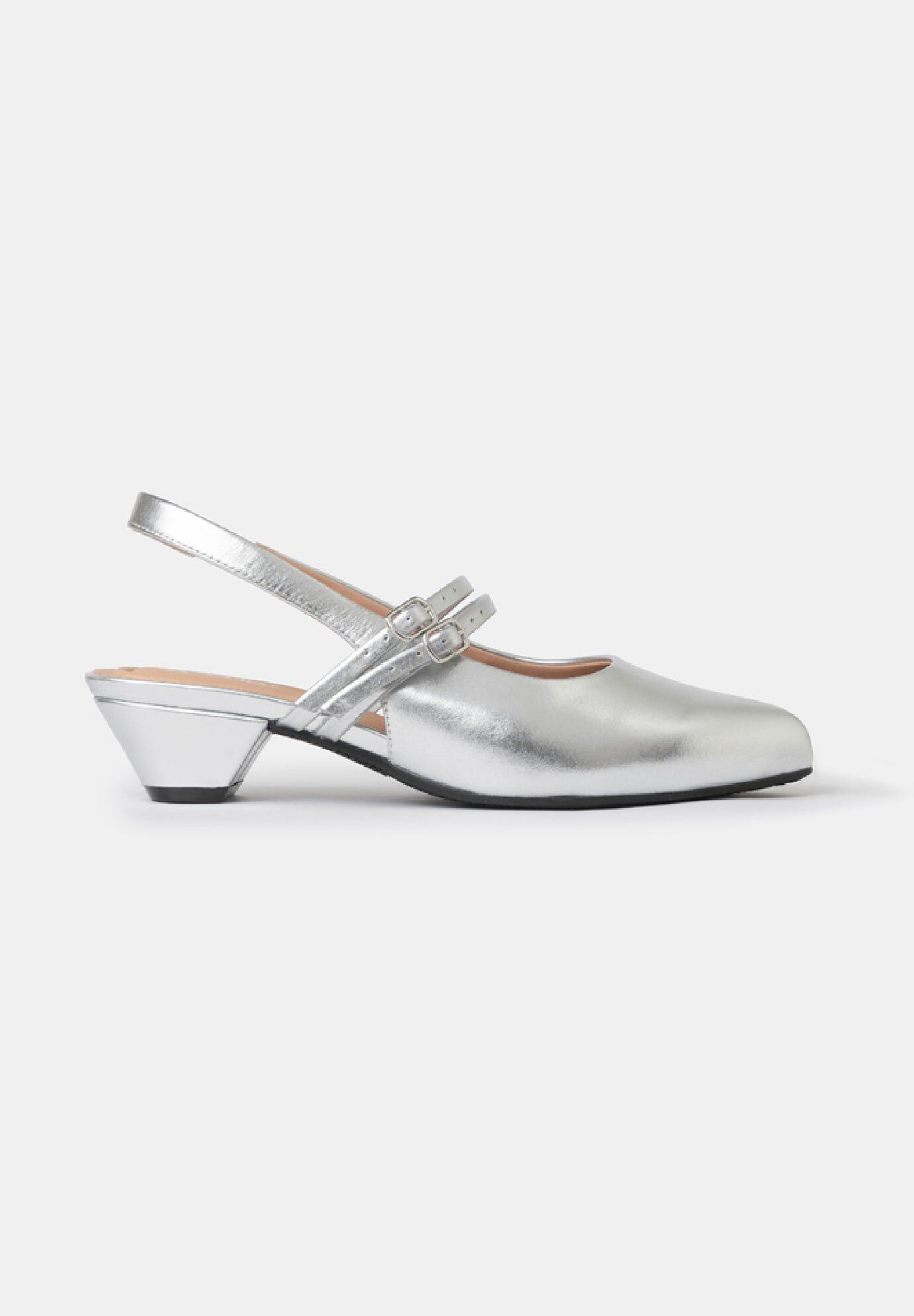 Aria Double Strap Pointy Toe Mary Jane, Metallic Silver / Silver, hi-res image number 0