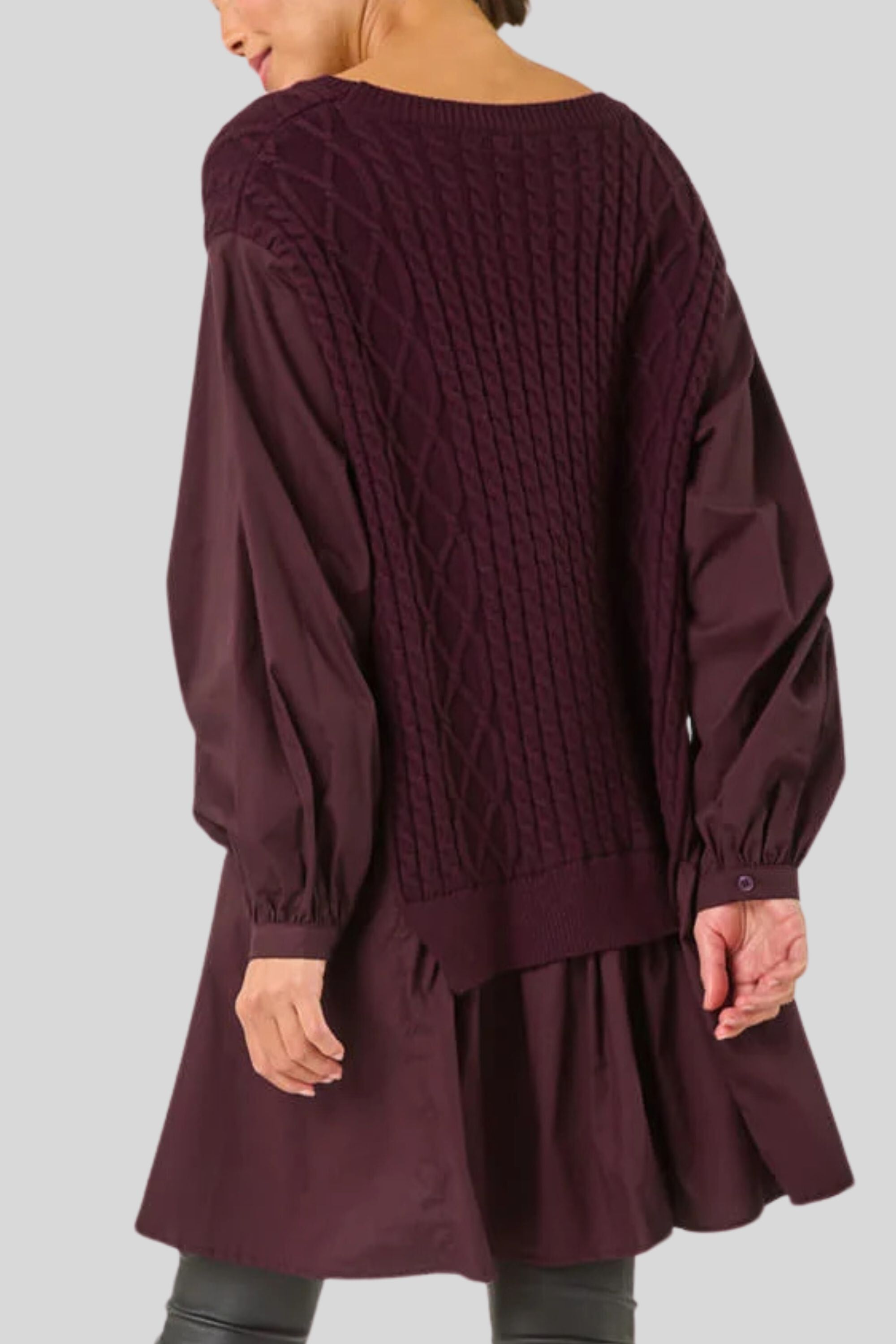 Annick - Helga Oversize Faux Layer Tunic Shirt Dress, Burgundy / Burgundy, alternate image number 3
