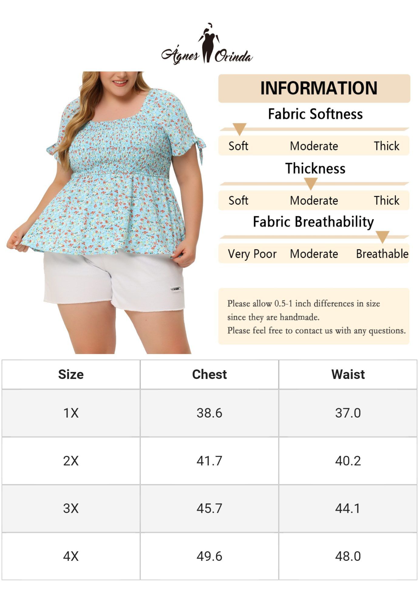 Summer Square Neck Smocked Bow Tie Short Sleeve Peplum Blouse, Light Blue / Light Blue, alternate image number 4