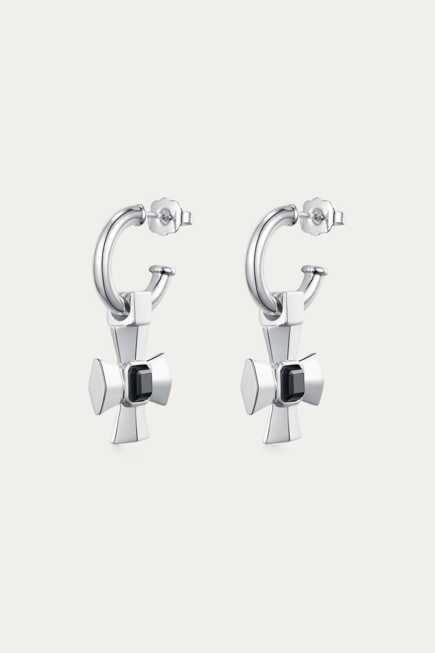 LEMMY CROSS EARRINGS IN SILVER, Silver / Silver, hi-res image number 0