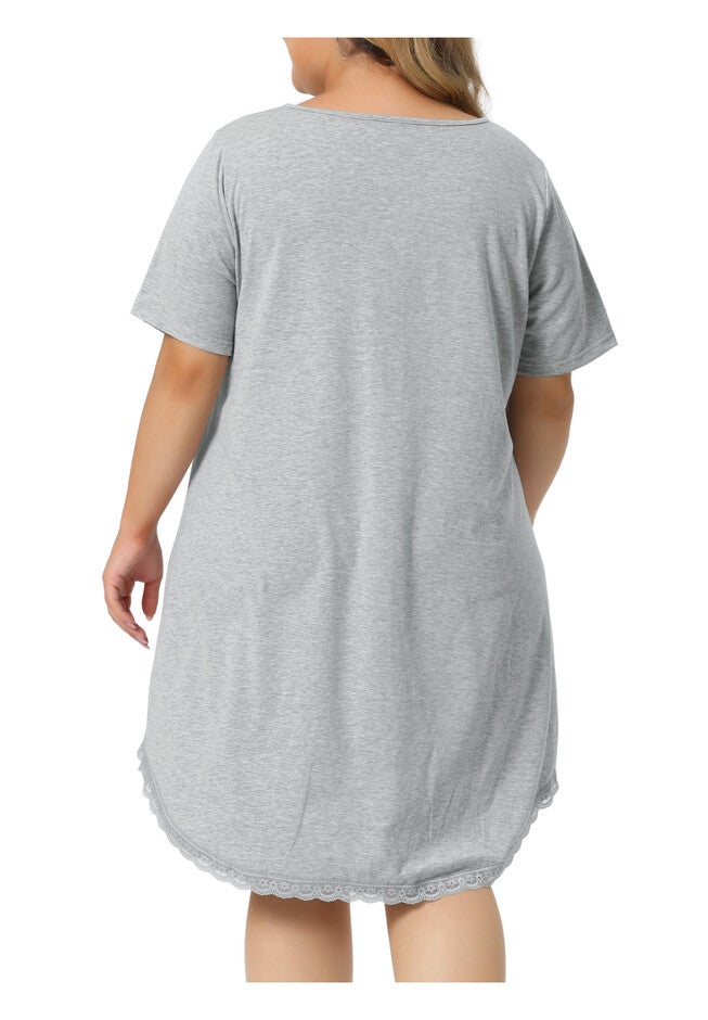 Short Sleeve V Neck Pajama Sleepdress, Light Gray / Light Grey, alternate image number 3