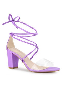Lace Up Clear Strap Strappy Chunky Heel Sandals