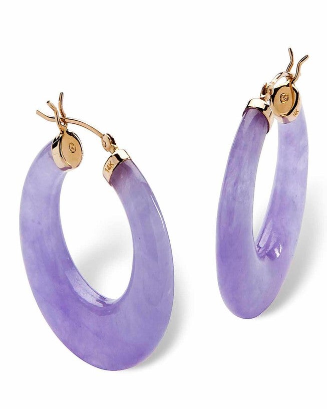Genuine Lavender Jade 14k Yellow Gold Hoop Earrings, Purple / Purple, hi-res image number null