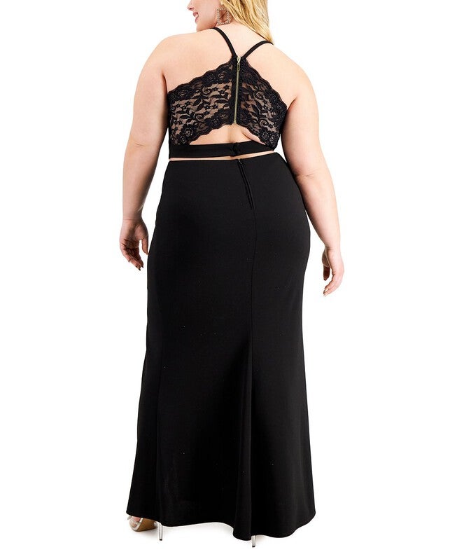 B Darlin Women's Slitted Zippered Full Length Formal A Line Skirt Plus Black Size 14W, Black / Black, alternate image number null