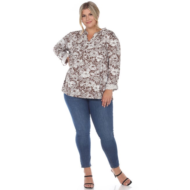 Pleated Long Sleeve Floral Print Blouse, , alternate image number 9