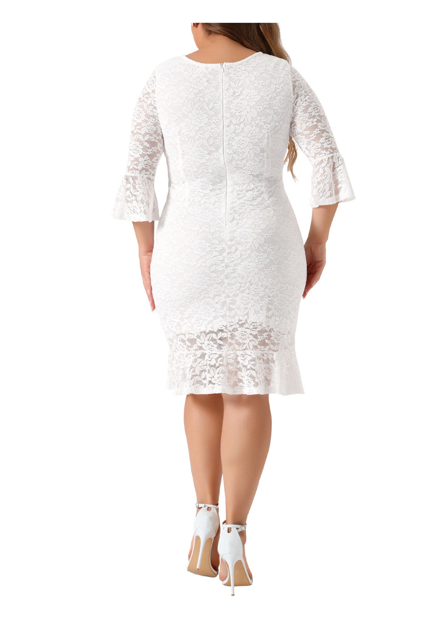 Ruffle Sleeves Cocktail Bodycon Dress, White / White, alternate image number 3