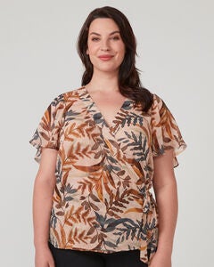 Tropic Leaves Pink Floral Wrap Top