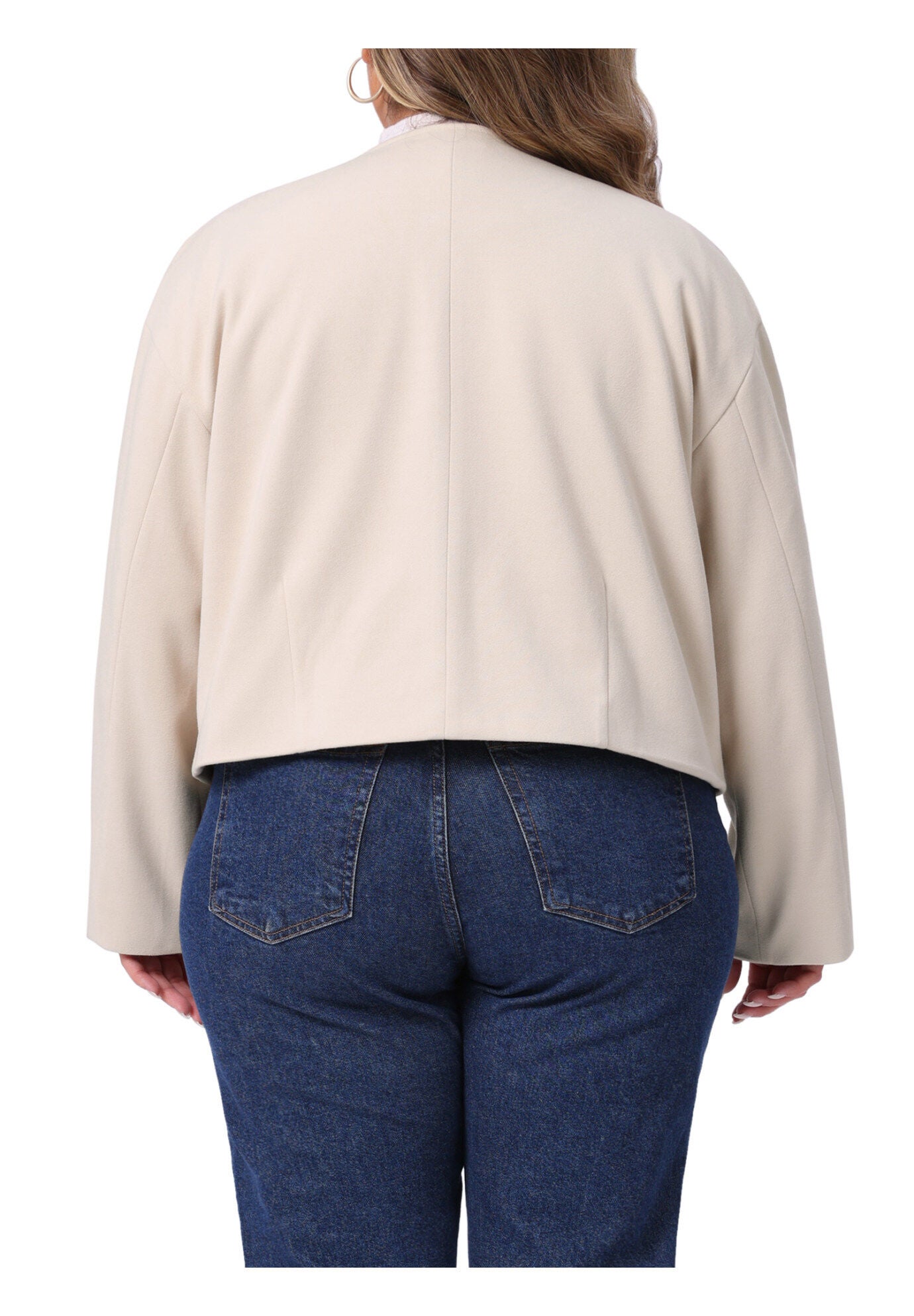 Single Breasted Bomber Jacket Shacket Coat with Pockets, Apricot / Cream, alternate image number 3