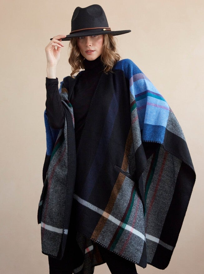Luca Plaid Cape Shawl, Rust / Rust, hi-res image number null