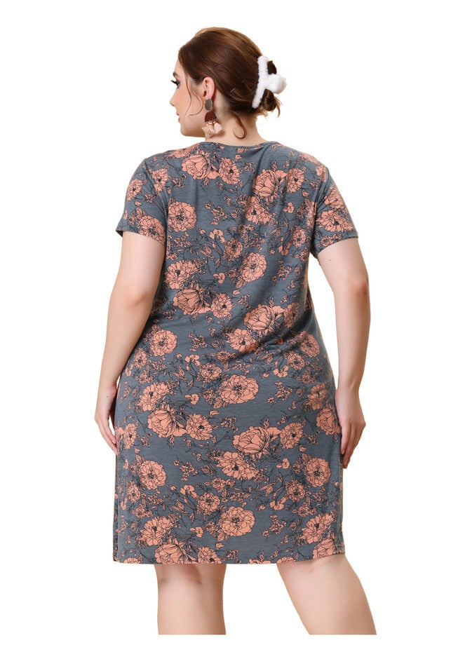 Short Sleeves Pleated Summer Beach Casual Loose Floral Dress, Pink / Pink, alternate image number null