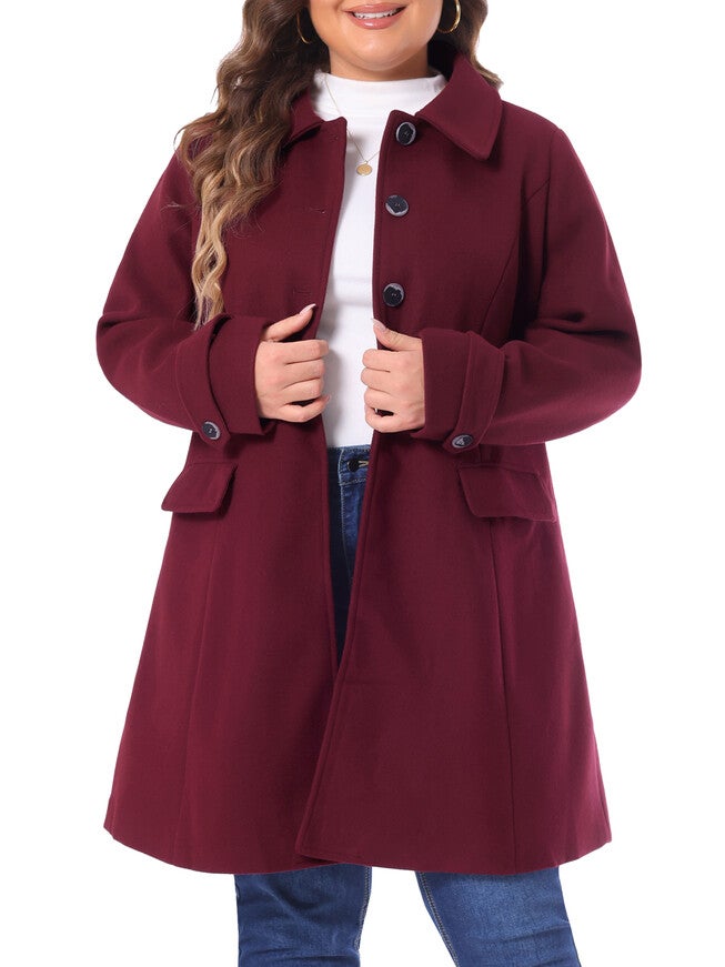 CLASSIC STAND COLLAR LONG TRENCH COAT, Burgundy / Red, alternate image number 2