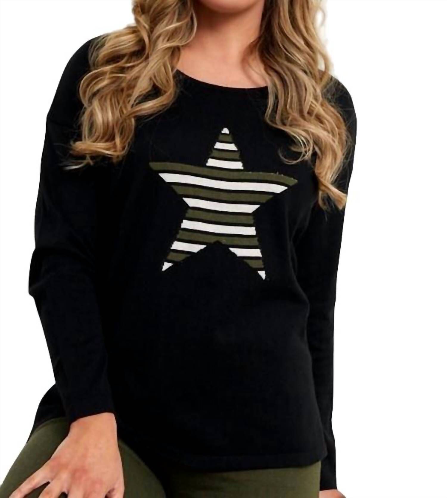 STAR CREW NECK SWEATER IN BLACK, Black / Black, hi-res image number 0