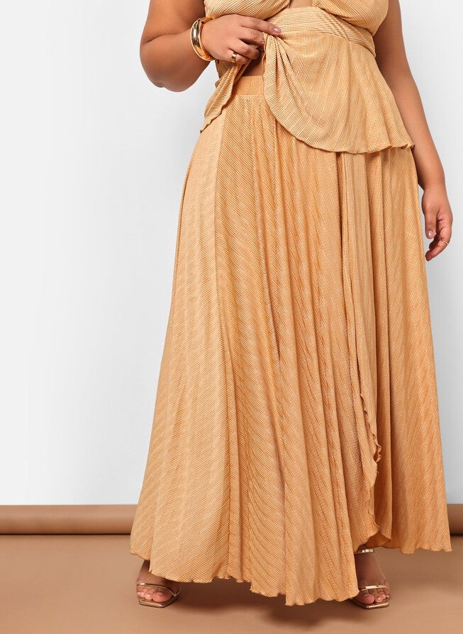 ANAYA PLISSE ASYMMETRICAL MAXI A LINE SKIRT, Yellow / Yellow, alternate image number 3